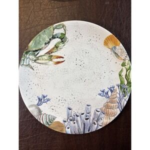 Set of 2 Ceramiche Italia 8" Salad Plates Coastal Nautical Marine Sea Life Crab